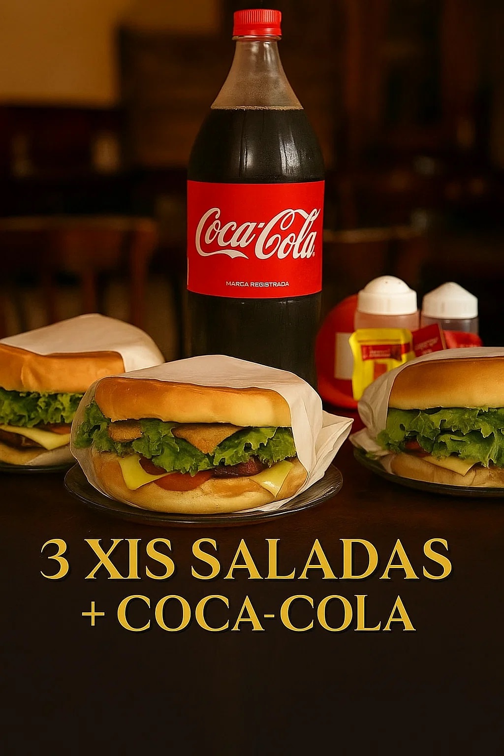 3 Xis Saladas + 1 Coca 2 Litros